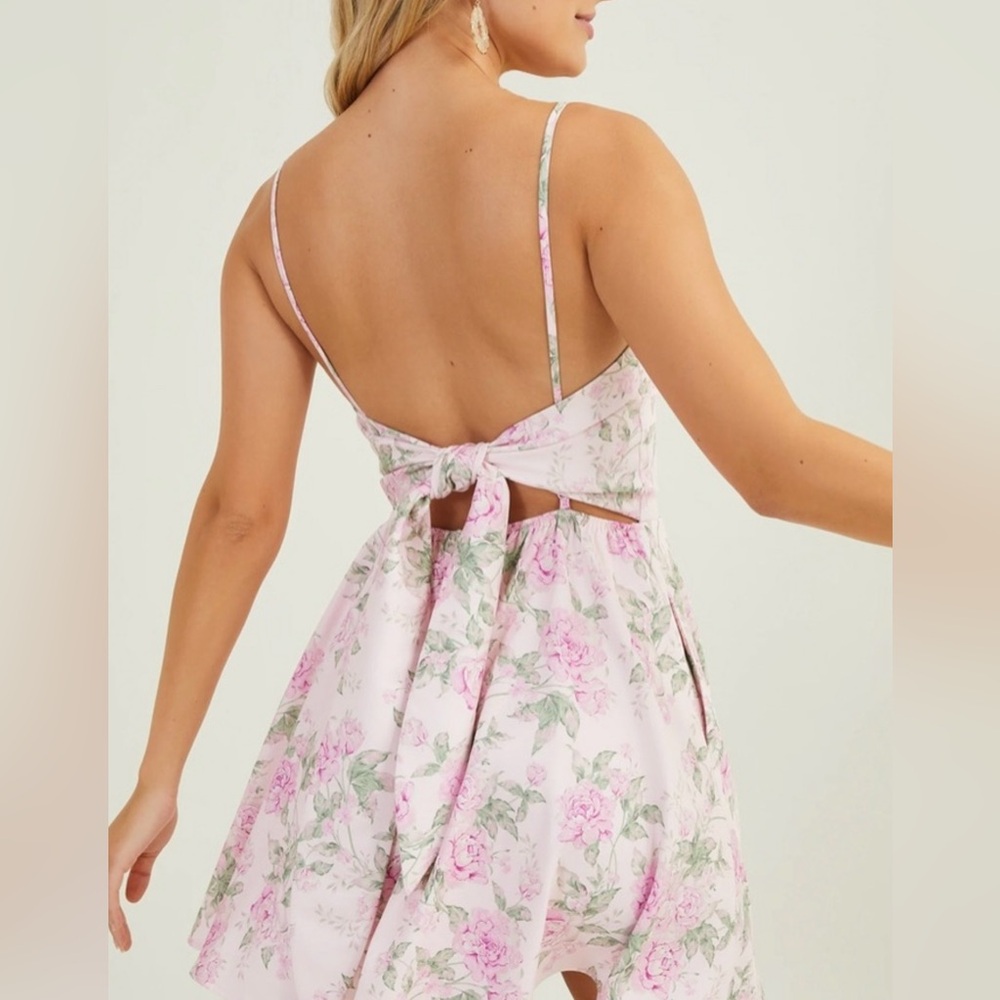 Altar’d State pink floral Kaylee tie back mini dress Women’s sz L NWT - Picture 2 of 7